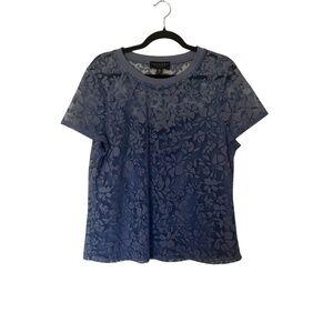 Laundry By Shelli Segal Women's Blue Sheer Floral Short Sleeve Top Size XL